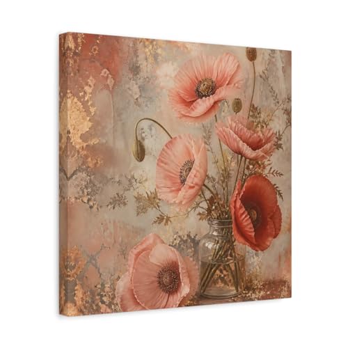 Toile Poppies Pink and Gold : Décoration Florale Grand Mur Salon