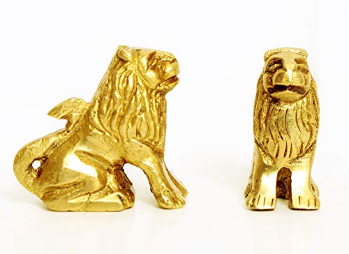 Image of Brass Sitting Lion Statues - Set of 2 Miniature Royal Lion Figurines for Office Desk Decor, Home Accents and Protective Vastu Showpieces (3.5 cm)
