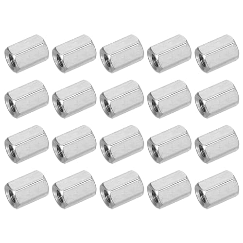 uxcell M4x0.7mm Coupling Nuts, 20 Pcs 304 Stainless Steel Galvanized Hex Rod Coupling Nuts Threaded Rod Connectors 10mm, for Industrial Construction Fasteners, Silver