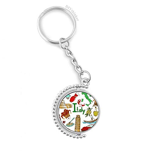 Porte-clé Italie rotatif multicolore avec anneau keyholder résistant pour sac