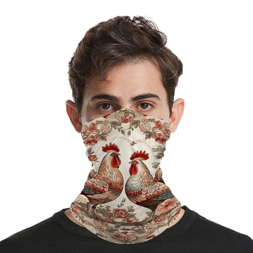 Two Flower Roosters Neck Gaiter Face Cover Scarf, Breathable Sun Balaclava for Skiing Fishing Hiking Cycling4