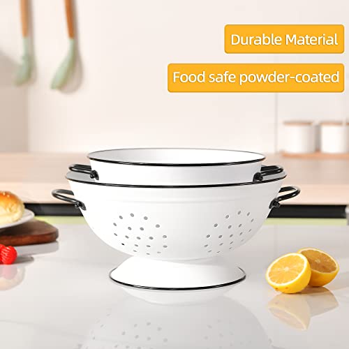 Metal Colander Set Of 2, Strainer Basket With Handles Perfect For Spaghetti, Pasta, Berry, Vegetable, Fruit, Solid Base Powder Coated Self-Draining Kitchen Colander Bowel, 3.5 & 5 Qt,Mattewhite #TOP2