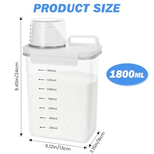 Zorplex 1800 ml Waschmittelbehälter luftdicht, Waschpulver Spender mit Messbecher, Versiegelte Aufbewahrungsbox für Waschmittel, Pulver und Multifunktionale Haushaltsnutzung