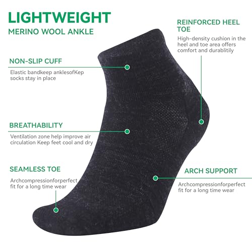 Image of 3 Pairs 90% Merino Wool Ankle Socks, Thin All-Season Casual Soft Breathable for Men Women