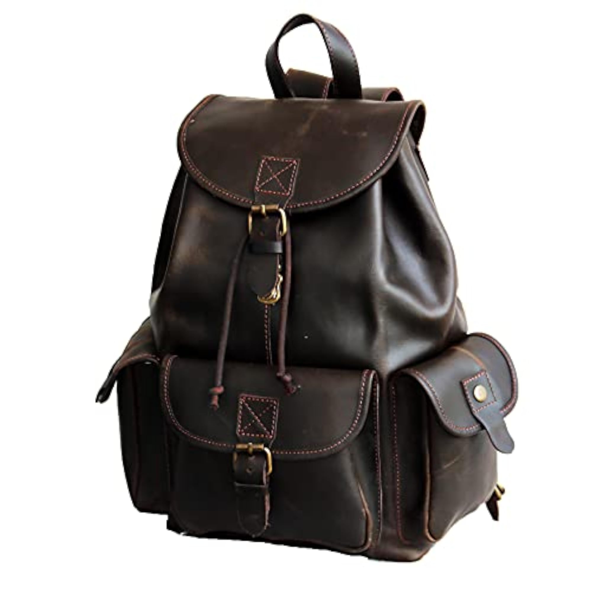 16" Brown Leather Vintage Rucksack Backpack, Lightweight Travel