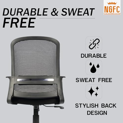 Image of NGFC Mesh Mid Back Ergonomic Work from Home Office Desk Chair, Study Chair, Revolving Chair, Computer Chair, Ergonomic Lumbar Support, Tilt Lock Mechanism (2, Black)