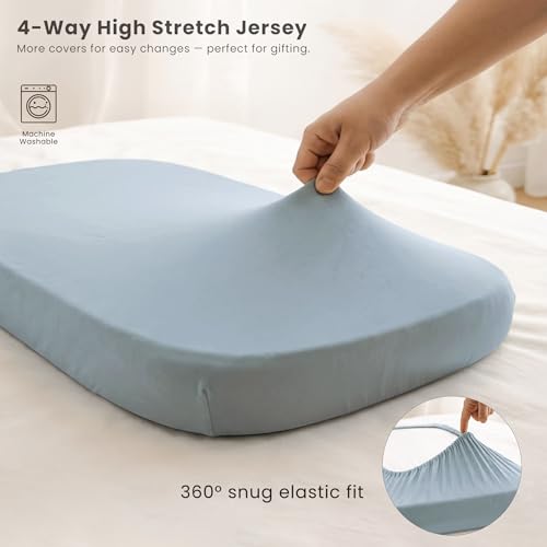 Image of Konssy 3 Pack Stretchy Bassinet Sheets for Baby Girl Boy, Soft Breathable Baby Bassinet Mattress Sheets Fit for Hourglass Oval Cradle, Moses Basket Rectangle Mattress (Blue Moon)