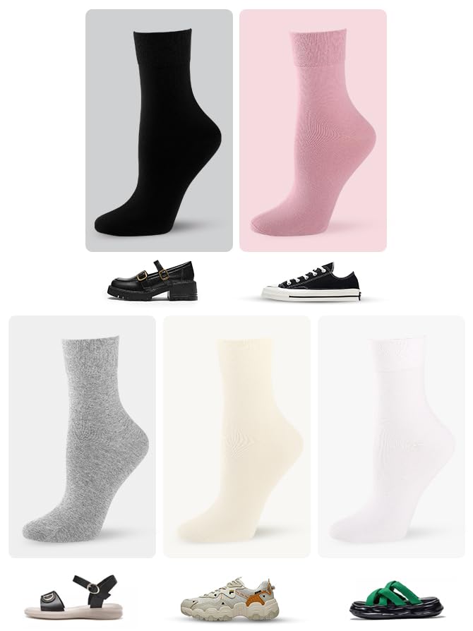 Image of FGZ Women's Crew Socks 5 Pairs Soft Combed Cotton,Breathable Everyday Casual Socks for Women