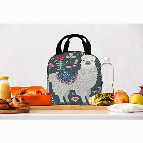 Zoczos Cute Llama Men Lunch Bag Lovely Alpaca Floral Cartoon Mammal Animal Lunch Bag For Picnic Boating Beach Fishing Work #TOP7