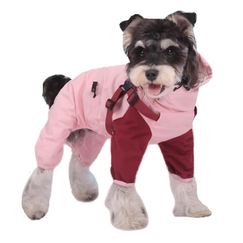 ICOUCHI 犬用 ペット レインコート 優れ素材 ペットレインコート 合羽 小型犬 中型犬 大型犬 帽子付 レインウェア レインパーカー 雨具 雨の天 散歩 ドッグウェア カッパ 犬服 通気 完全防水 耐久性 防風 快適 ハーネスあり (XL,ピンク/