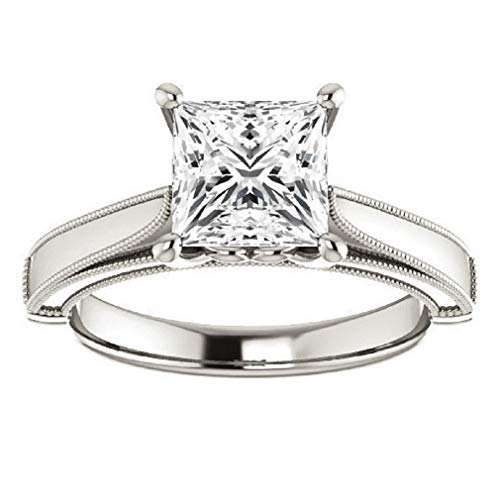 Cathedral Soltaire With Scroll Accented Bridal Set, Princess Cut 3.05CT, Colorless Moissanite Diamond, 925 Sterling Silver Ring, Engagement Ring, Wedding Set, Perfact for Gift2