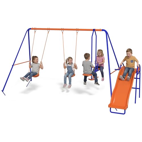 Outsunny Columpio Infantil 4 en 1 Columpio para Niños con 2 Columpios Individuales 1 Columpio del Planeador 1 Tobogán Cuerda Ajustable y Anti-UV para Exterior Carga 225 kg Multicolor