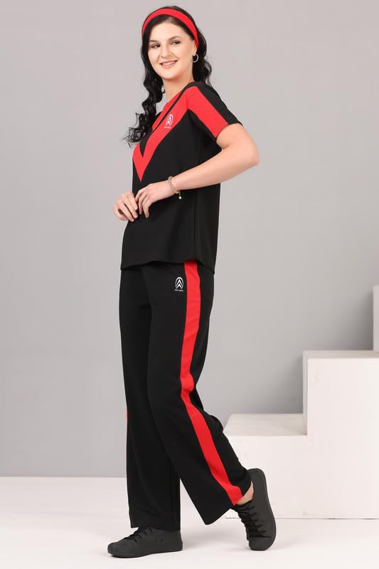 Image of Women's Cotton Blend Athletic Tracksuit - Round Neck Pullover Top & Bottom Set for Women and Girls | Sportswear & Loungewear Co-ord Set