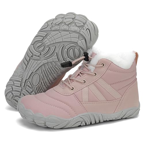 Mishansha Barefoot Niños Botas Niña Invierno Botines Niño Invierno Botas Nieve Impermeable Zapatos de Invierno Rosa,Gr.36
