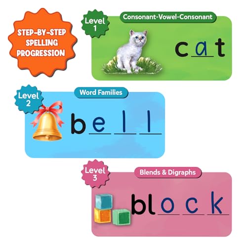 Image of Skillmatics Spell Smarter - Phonics & Spelling Write and Wipe Flashcards, Learn to Read with CVC Words, Blends & Digraphs, Preschool Kindergarten Homeschool Activity, Gift for Kids Ages 4, 5, 6, 7