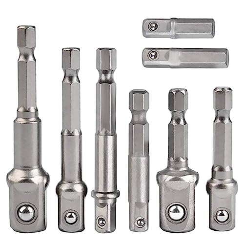 Lot de 8 adaptateurs de douille, adaptateur hexagonal 1/4