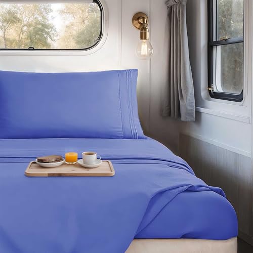 Nestl Royal Blue Short Queen Sheets for RV, Hotel Luxury RV Queen Sheets Set, 4 Piece Fitted Bed Sheet Set and Pillowcases, Super Soft, Wrinkle-Free, and Breathable Camper Bedding