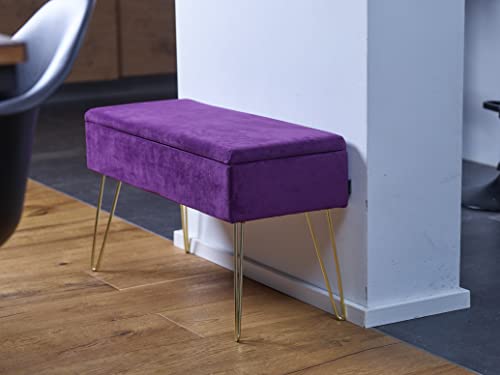 Banco acolchado con almacenamiento ECHTWERK rectangular de terciopelo baya 75x30x42 cm 8