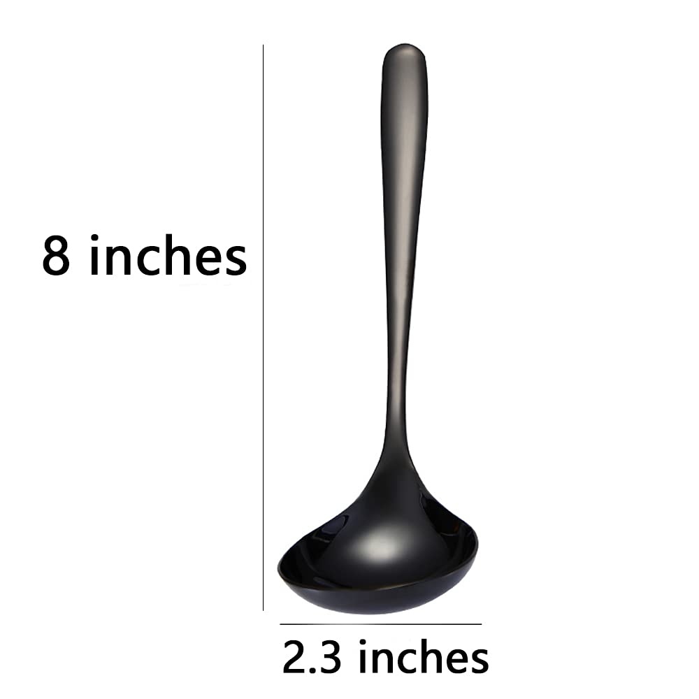 2-Piece Stainless Steel Gravy Soup Spoon Ladle Soup Small Ladle Heavy Duty Deep Soup Spoon Ramen Spoon (Black)