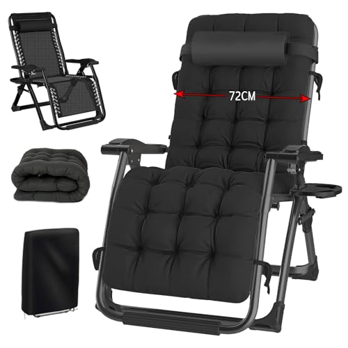 Hengriacly Liegestuhl Klappbar Sonnenliege mit Abdeckung, Gartenliege Relaxliege für Mittagspause Belastbar 200kg Verstellbar RüCkenlehne Gartenstuhl Ergonomisch und Atmungsaktiv (Schwarz, 72 cm)