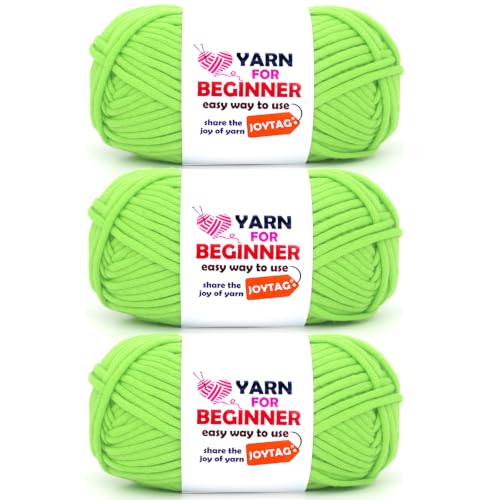 Image of Neon Green Yarn for Crocheting and Knitting Cotton Crochet Knitting Yarn for Beginners with Easy-to-See Stitches Cotton-Nylon Blend Easy Yarn for Beginners Crochet Kit(3x50g)