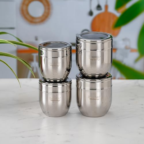 Image of Sumeet Stainless Steel Conical Shape Canisters /Dabba /Storage Containers for Kitchen with See Through Lid, Set of 4 Pcs, (400ml-8.5cm Dia-2Pc & 500ml-9cm Dia-2Pc), Silver