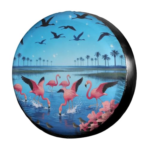 Image of Delerain Tropical Flamingo Spare Tire Covers for RV Trailer SUV Truck and Many Vehicle, Wheel Covers Sun Protector Waterproof (15 Inch for Diameter 27 inch-29 inch)
