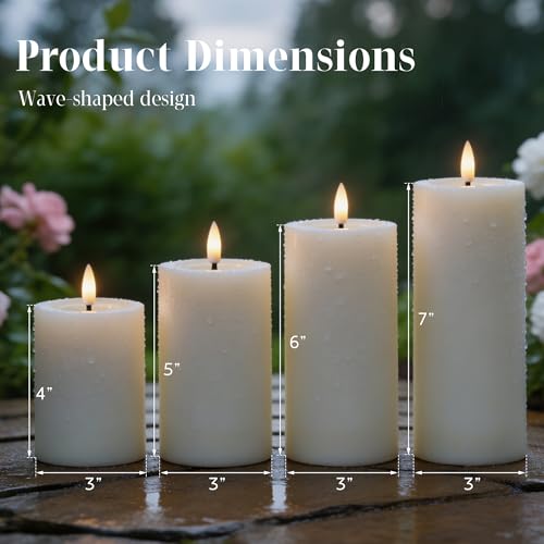 Image of JOIONE Outdoor Waterproof Flameless Pillar Candle with Remote 4 Pack White