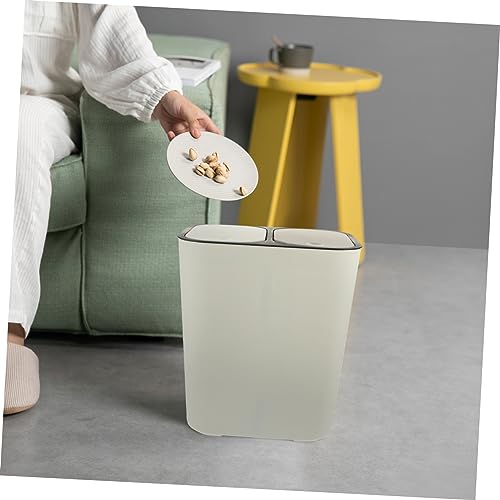 Caneca de basura rectangular con doble compartimento beige miniatura 4
