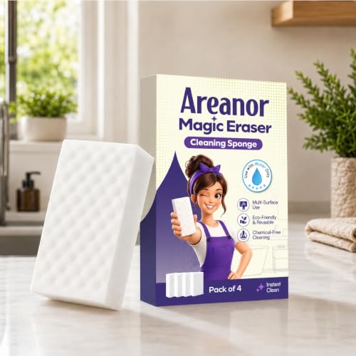 Image of Magic Eraser Sponge Pack of 4 | No Scratch Melamine Cleaning Sponge | Removes Tough Stains with Just Water | Multi Surface Cleaner for Walls, Kitchen, Bathroom, Shoes & Switch Boards