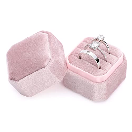 Sightor Velvet Ring Box 3 Slots Octagon Jewelry Ring Box for Wedding