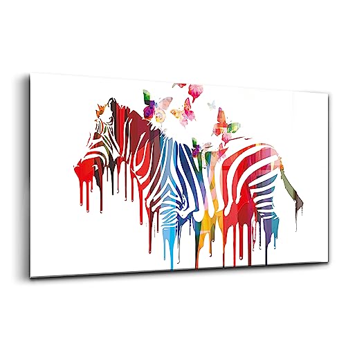 Tableau verre Zèbre coloré Wallfluent 100x50cm decoration murale interieur moderne