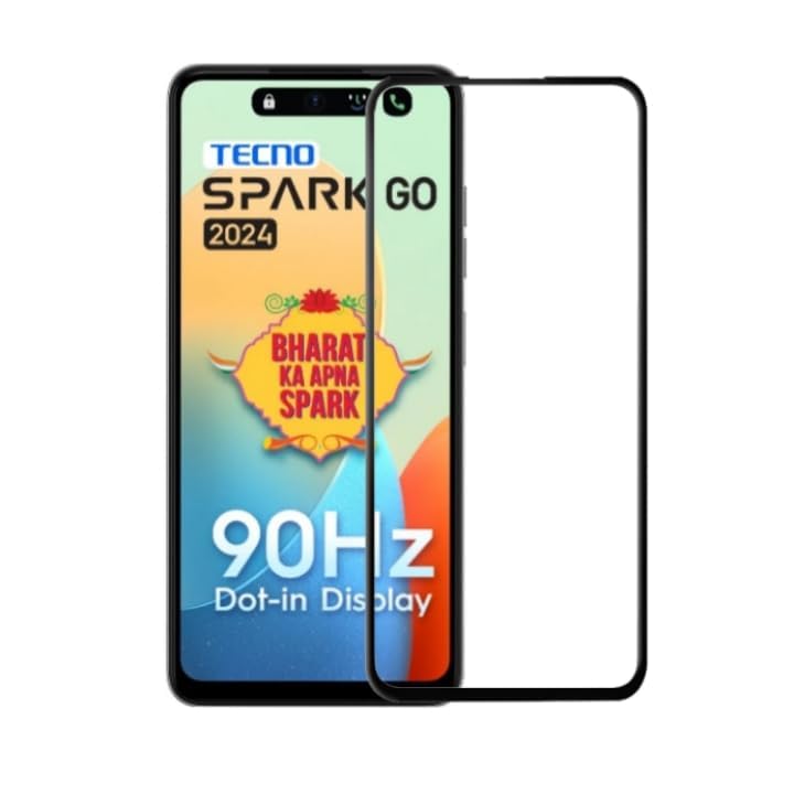 Image of DD SON Tempered Glass Screen Protector Compatible for Tecno Spark Go 2024 (11D) with Edge to Edge Coverage and Easy Installation kit,Black