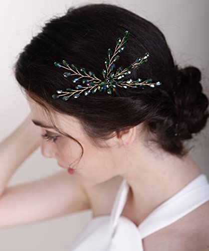 Chargances Rhinestone Bridal Wedding Hair Comb Blue Flower Bridal Side Comb Beaded Crystal Hair Vine Pieces Handmade Hair Accessories For Women And Girls (Blue) #TOP4