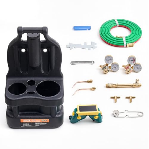 Image of VEVOR Oxygen Acetylene Torch Kit with Check Valves and 15 ft Twin Hose | for Gas Welding, Brazing and Metalworking, with 2 Welding Tips, 2 Regulators and Cylinder Holder for Portable Workshop Use