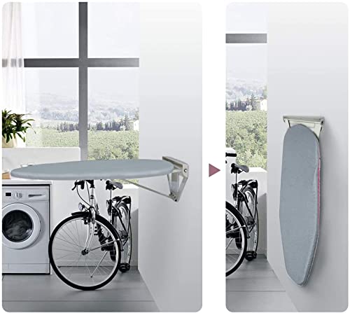 ybaymy Wall Mounted Ironing Board Foldable with Heat Resistant Cover Fold Drop Down Laundry Iron Boards Wall Fixing Plate Space Saving design for Home Hotel Apartment