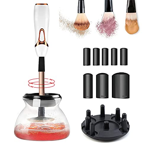 Rocketup Makeup Brush Cleaner Dryer Machine Electric Cosmetic Automatic Make Up Brush Cleaner Spinner with 8 Size Rubber Collars Wash and Dry in Seconds, Super-Fast / Ultra light / Portable