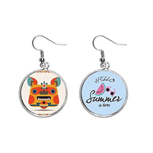 Pendientes de sandía estilo chino con diseño de monstruo asimétrico y esmalte brillante