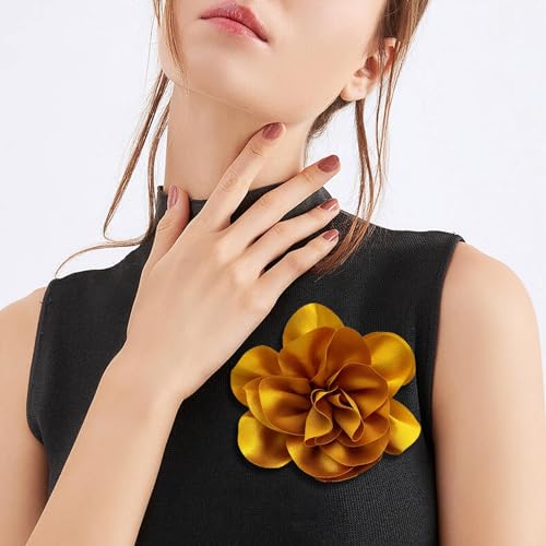 Image of Dainty Satin Fabric Flower Brooches for Women Large Rose Floral Brooch for Party Dance Wedding Banquet Elegant Camellia Fashion Brooch Pin for Women Girl 5.5inch