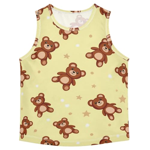 J JOYSAY Cartoon Teddy Star Yellow Boys Tank Top Sleeveless Muscle Shirts Quick Dry Kids T-Shirts 3-15T