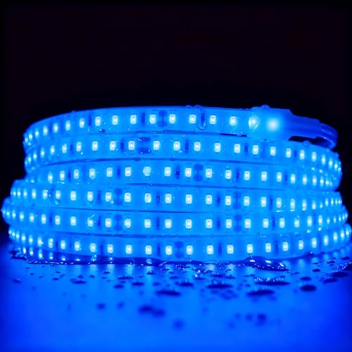 Image of SuperLightingLED 24 Volt Blue LED Strip Sauna Light, Heat-Tolerant Flexible Dimmable Cuttable 5m /16.4ft 600 LEDs High-Density Bright IP68 Waterproof Sauna Room LED Tape (Blue)