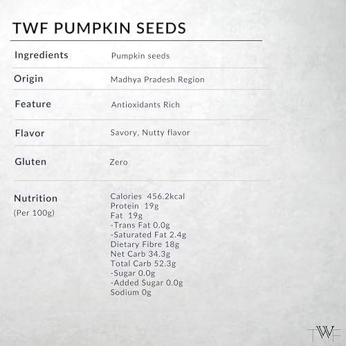 Image of TWF Virgin Pumpkin Seeds | 200g | AAA Grade Seeds for Eating | High Protein, Fibre & Magnesium | Raw | Unroasted | Unsalted | Highest Natural Potency | Resealable Pack | Healthy Diet Snacks