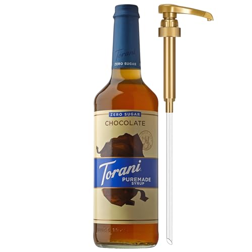 Torani Zero Sugar Puremade Syrup, Chocolate Flavoring for Drinks, Glass Bottle with Pump Included, 25.4 Fl Oz