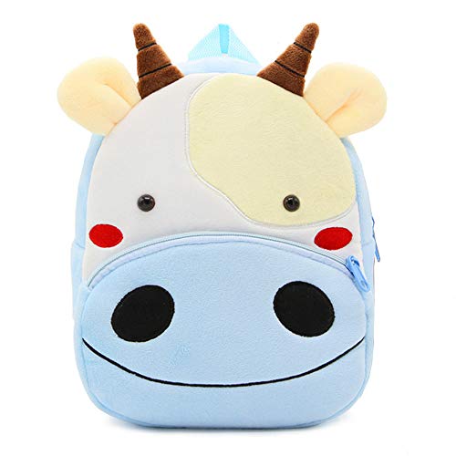 DafenQ Sac Bébé Maternelle Animaux Sac à Dos Enfant Cartable à Collation Jouets Sac à Dos en Peluche Mignon Léger Ecole Garderie Sac pour Fille Garçon (Vache)