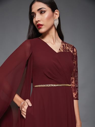 Image of Miss Chase Women's Floral Printed Relaxed Fit V-Neck 3 /4th Sleeve Maxi Dress