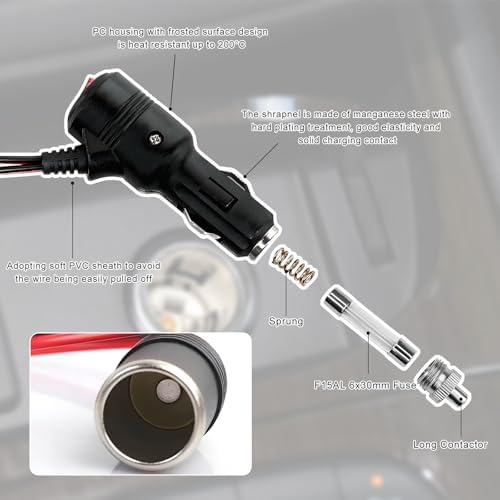JUSTTOP Car Cigarette Lighter Splitter, 12V/24V 1 to 3 Power Charger Port with 15A Fuse, 3 Way Socket Splitter Cigarette Lighter Extension Cord with On Off Switch, Car Accessories - 3