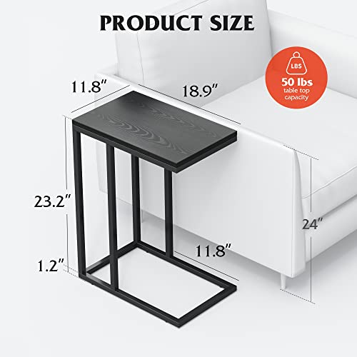 Wlive Snack Side Table, C Shaped End Table For Sofa Couch And Bed, Black #TOP2