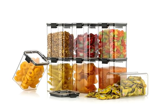 Plastic Air Tight BPA Free Containers For Kitchen Storage Set, Storage Jar Food & Multipurpose Pantry Oraginzer,1100 ML Set of 8, Black