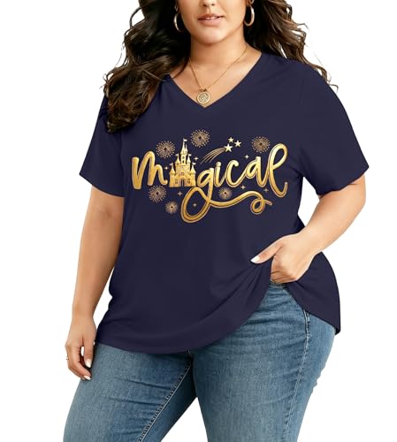 Image of NANYUAYA Plus Size Magic Shirts for Women Castle Kingdom Graphic Magical T Shirt Cute Holiday Princess Tee Vacation Tops
