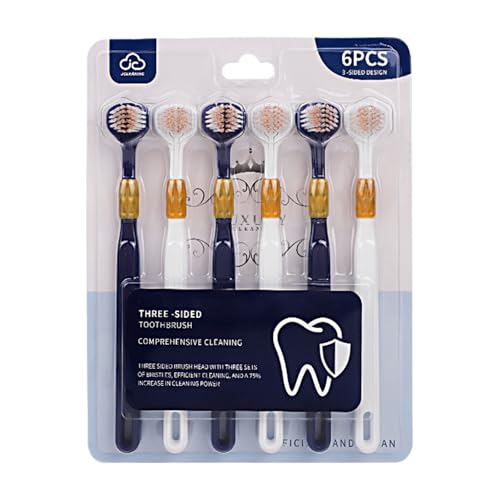 YILANJIN Cepillo de Dientes, 6 Piezas Cepillo de Dientes de Tres Lados con Cerdas Suaves, Cepillo de Dientes de Viaje para Adultos, Cepillo de Dientes de 3 Caras Mano para Hogar, Niños (Azul, Blanco)